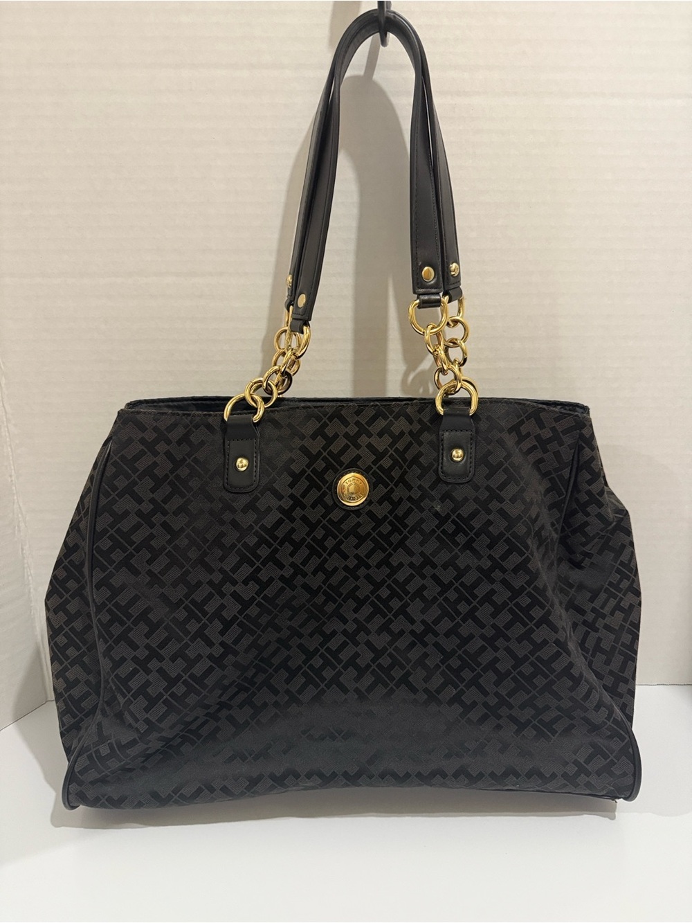 Tommy Hilfiger Large Handbag Shoulder Bag Double Compartment Travel Tote Black